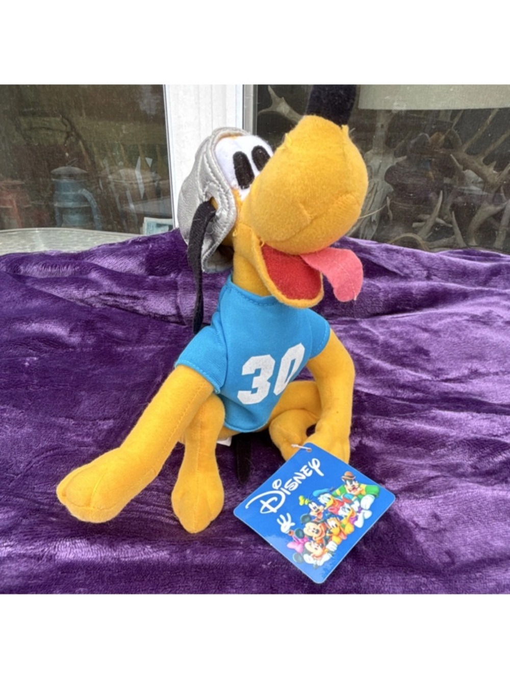 Disney Yellow Pluto Plush Dog Toy in Blue Jersey